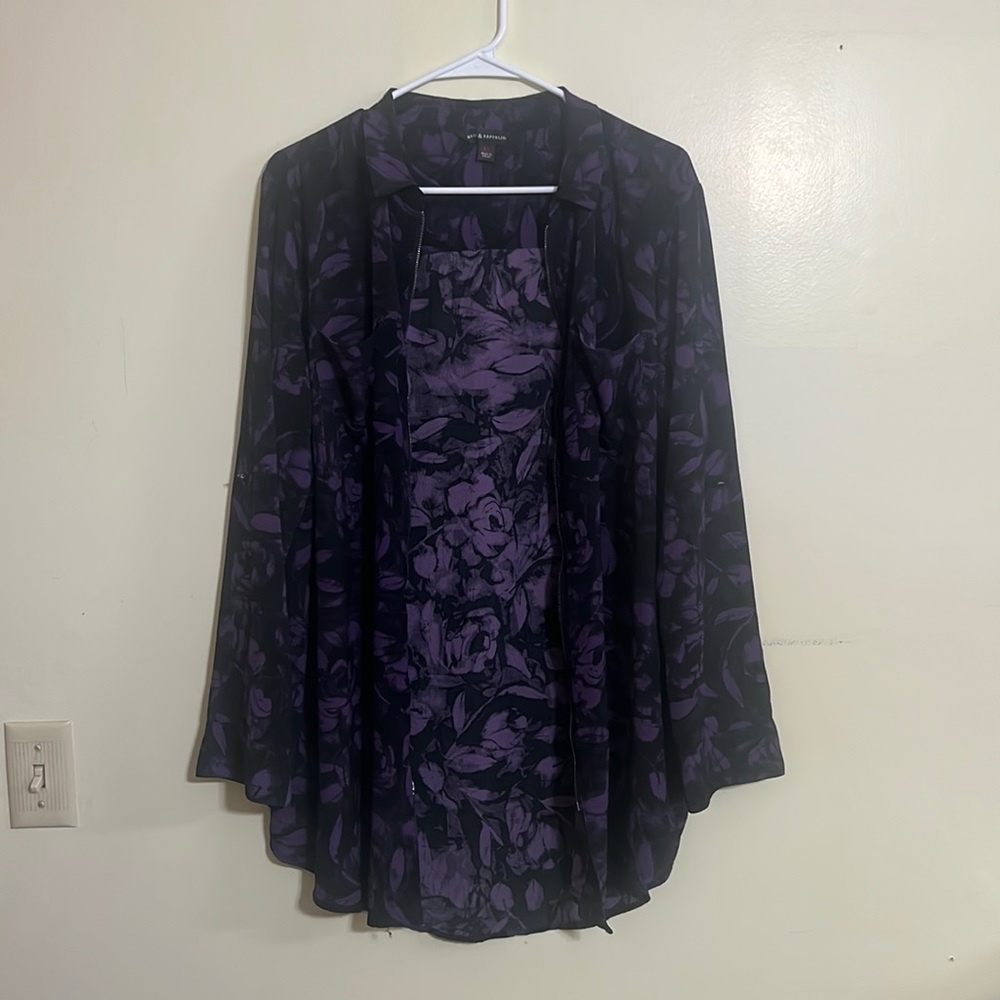 Purple and black Rock & Republic zip-up blouse.